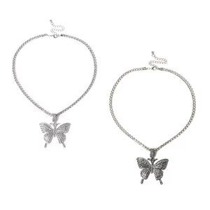 Tennis Chain Butterfly Pendant Necklace